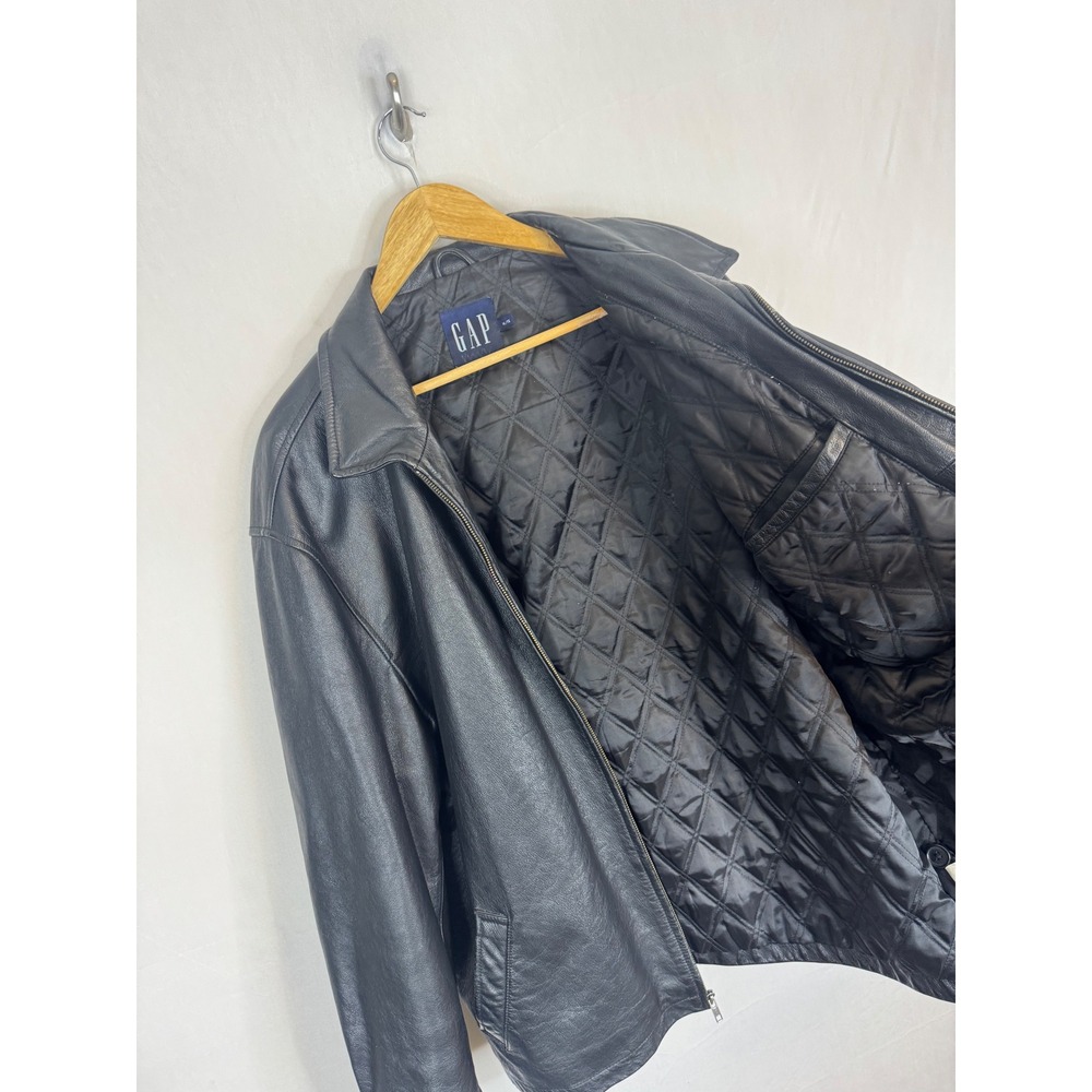 Vintage 90s Gap Mens XL Black Genuine Leather Jacket Quilted Lined Bomber - Picture 7 of 15